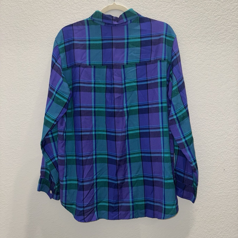 Chico's Design Button Up Shirt Women's Sz 2 Purple Plaid 90s Grunge Whimsigoth - Picture 2 of 9